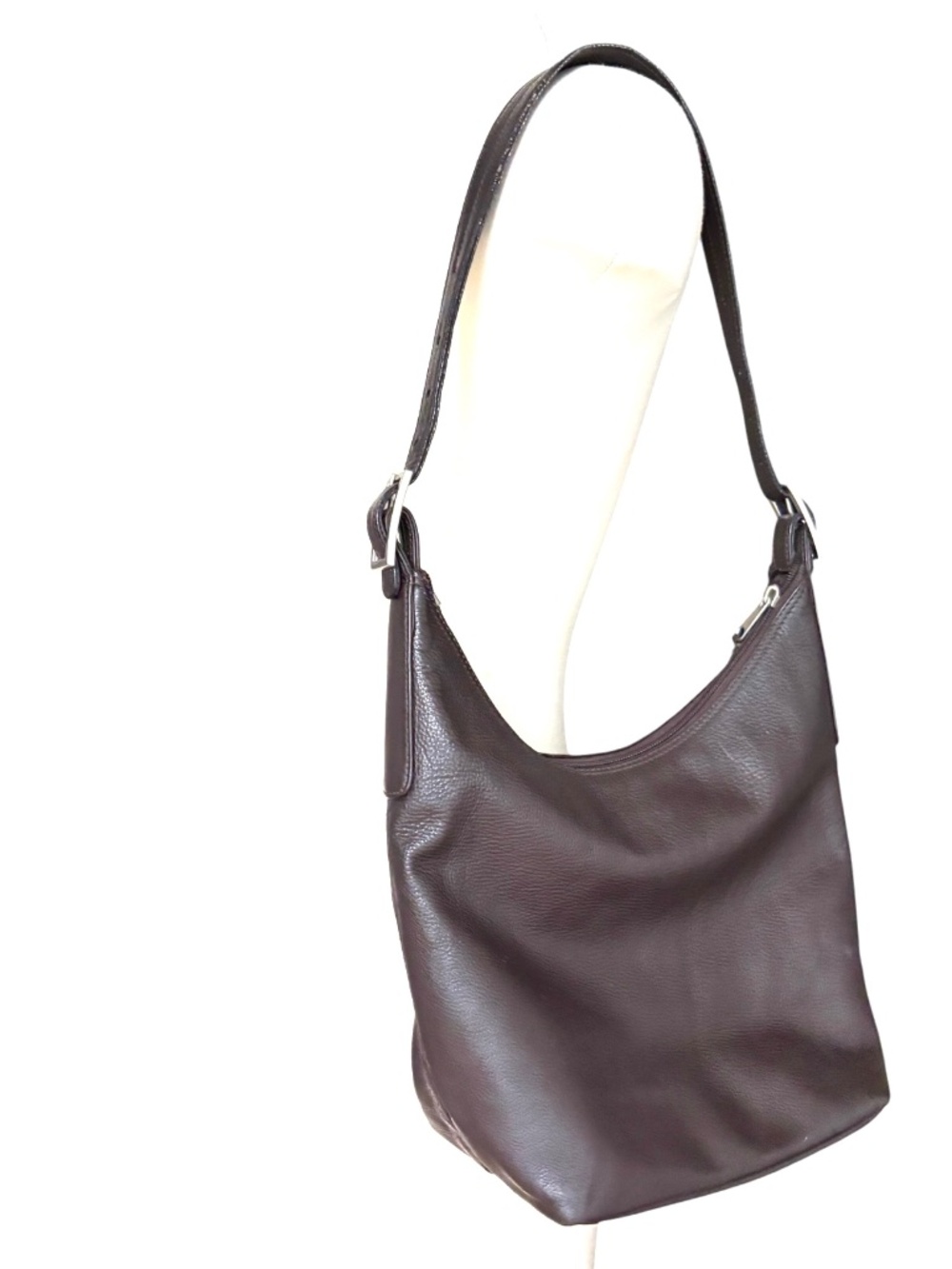 ILI New York Vintage Brown Leather Hobo Shoulder Silver Hardware Classic Preppy